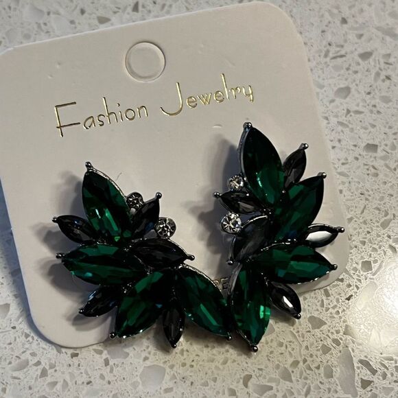 Retro Cluster Crystal Dangle Earrings Rhinestone Statement Stud Earrings emerald - Picture 2 of 6